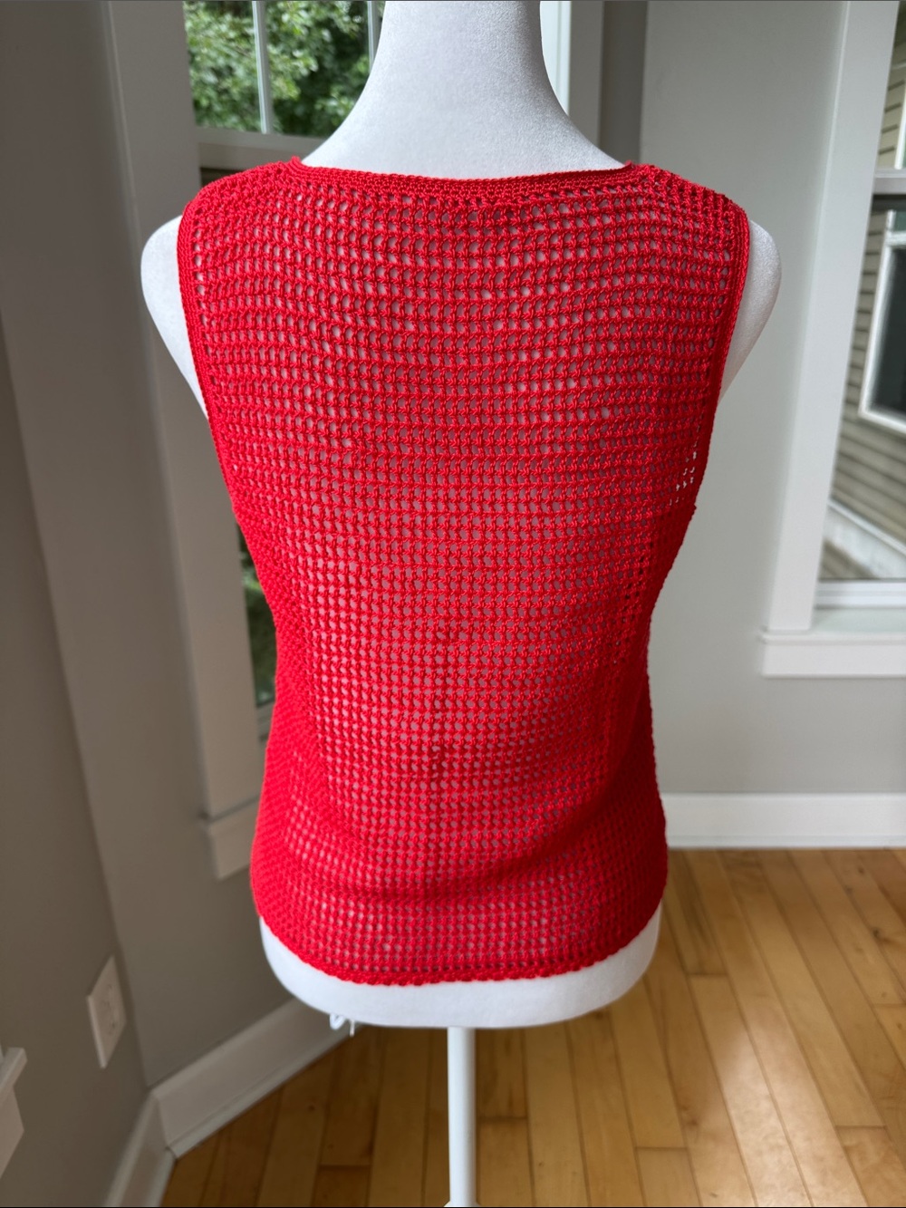 Vintage Red Crochet Square Neck Tank Top Size Small/Medium - Picture 3 of 5